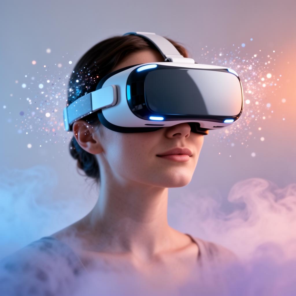 Personne portant un casque VR dans une pièce calme et ensoleillée